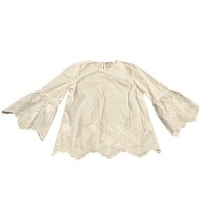 Brooks Brothers Red Fleece White Cotton Eyelet Bell Sleeve Blouse Size 4 NWOT‎